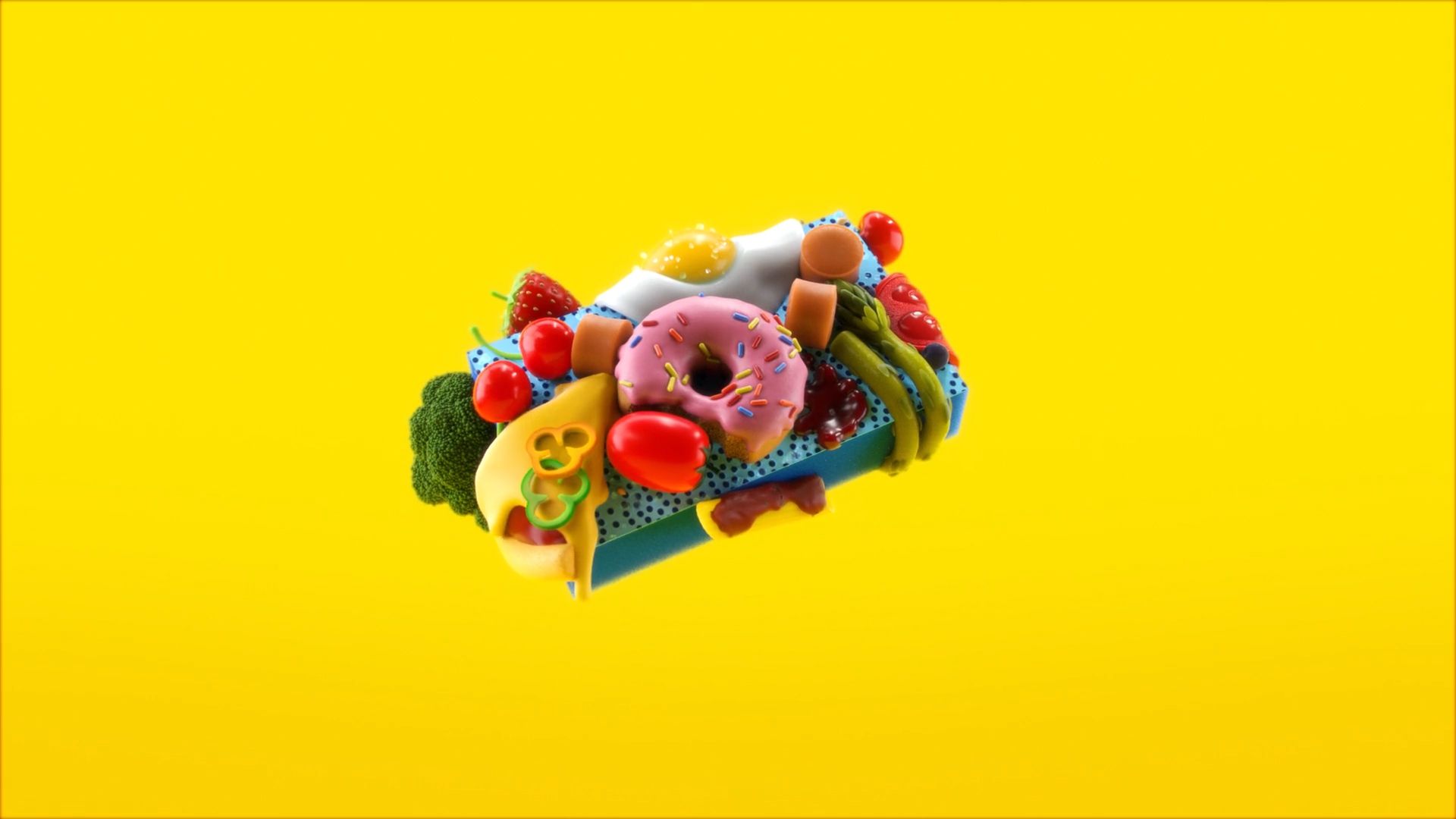 3D image of sponge covered in food