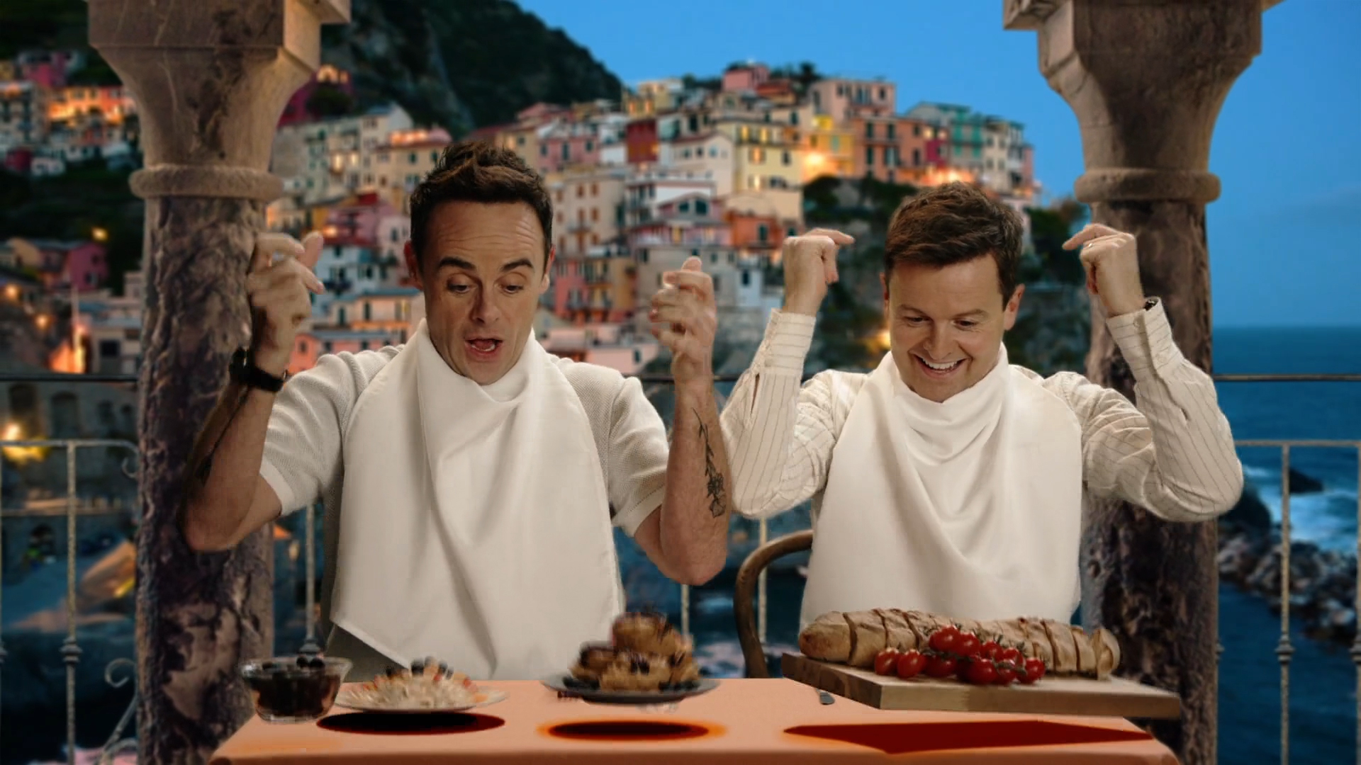 Ant and Dec at restaurant table